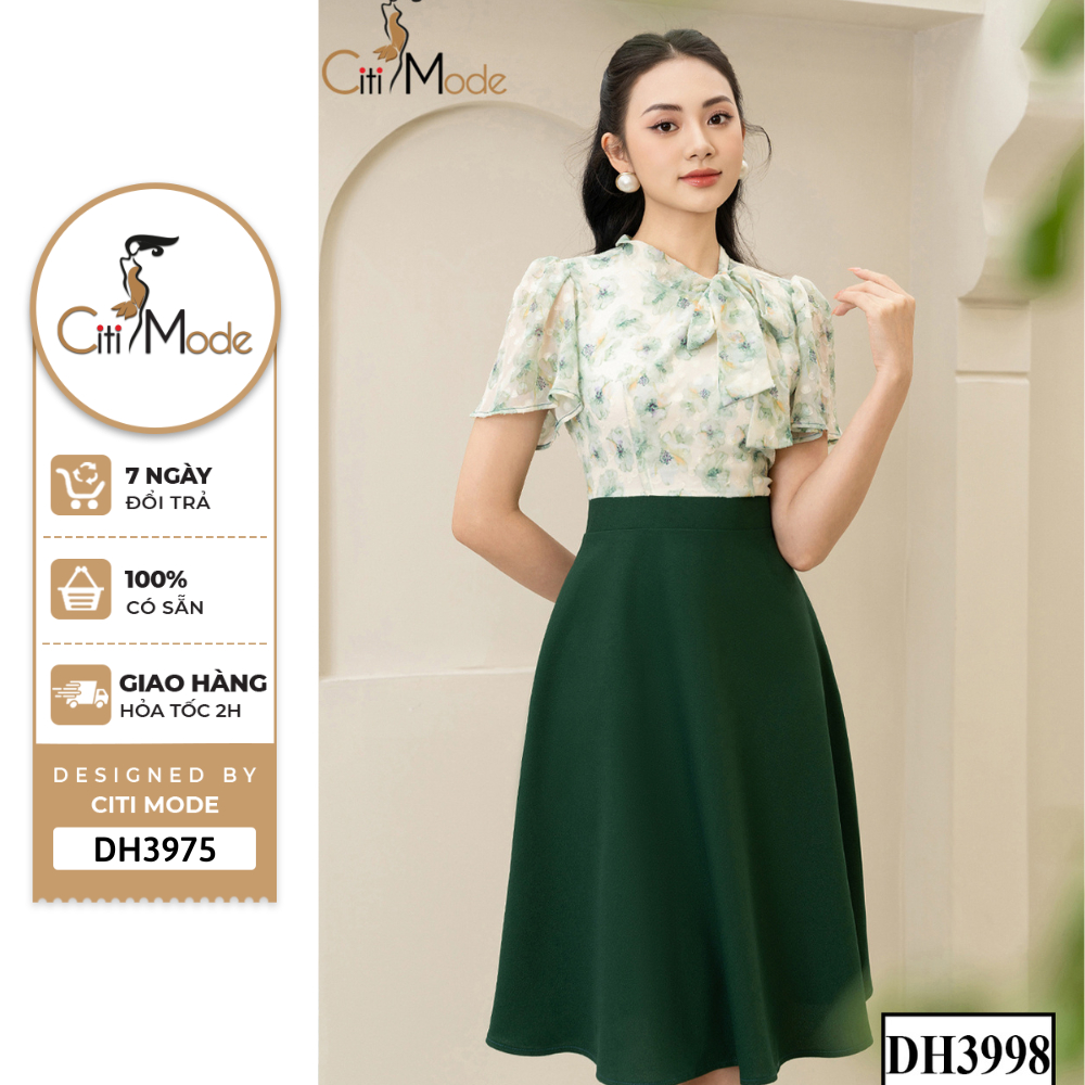 Đầm công sở CITI MODE FASHION thiết kế dáng xoè voan phối chân xanh DH3998