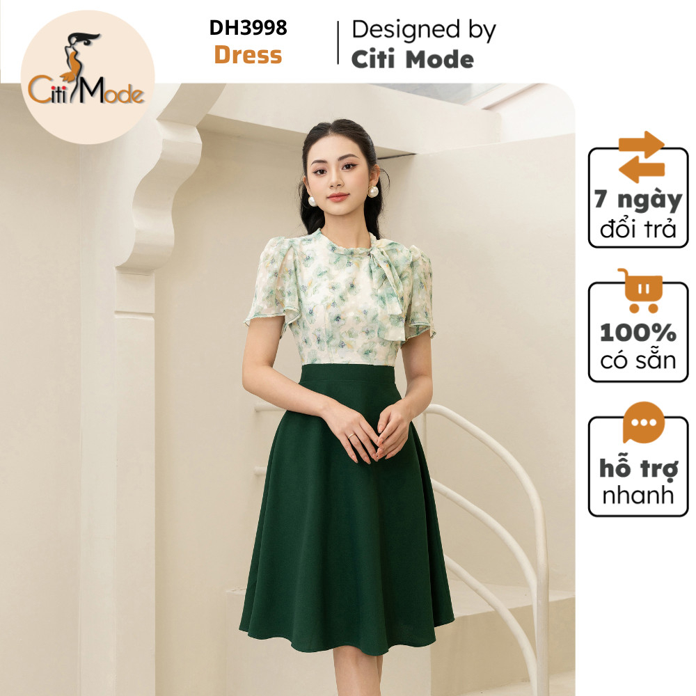 Đầm công sở CITI MODE FASHION thiết kế dáng xoè voan phối chân xanh DH3998