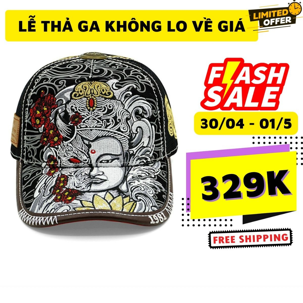 Nón lưỡi trai thương hiệu King Caps thêu Phật Quỷ Hoa, nón thêu, mũ lưỡi trai