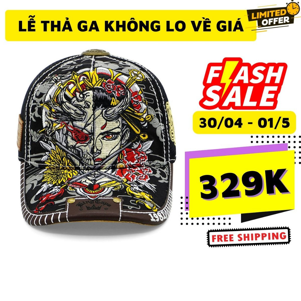 Nón lưỡi trai thương hiệu King Caps thêu Nữ quỷ Oni Hannya, nón thêu, mũ lưỡi trai,