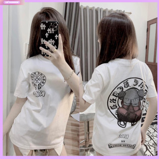 Áo phông rộng nữ thời trang cá tính 2 màu đen trắng, áo thun tay lỡ hình in sau lưng siêu cute