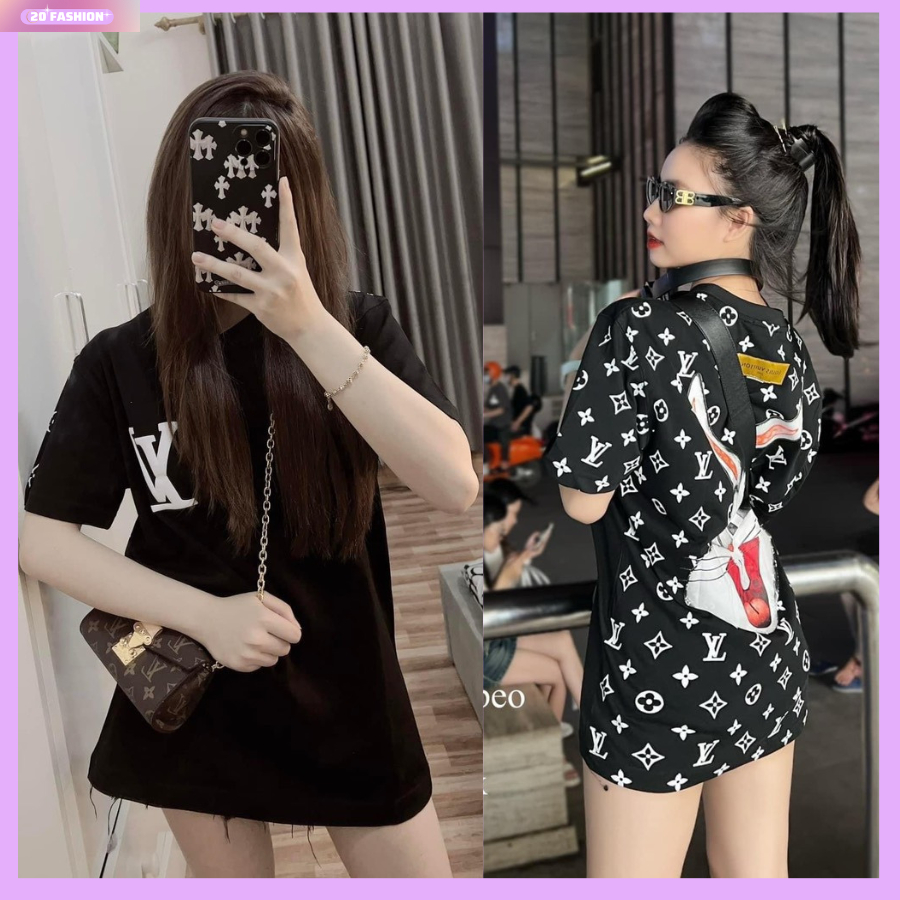 Áo thun nữ chữ l.v, lưng hình thỏ to siêu đẹp, áo phông rộng cặp đôi nam nữ hot hit