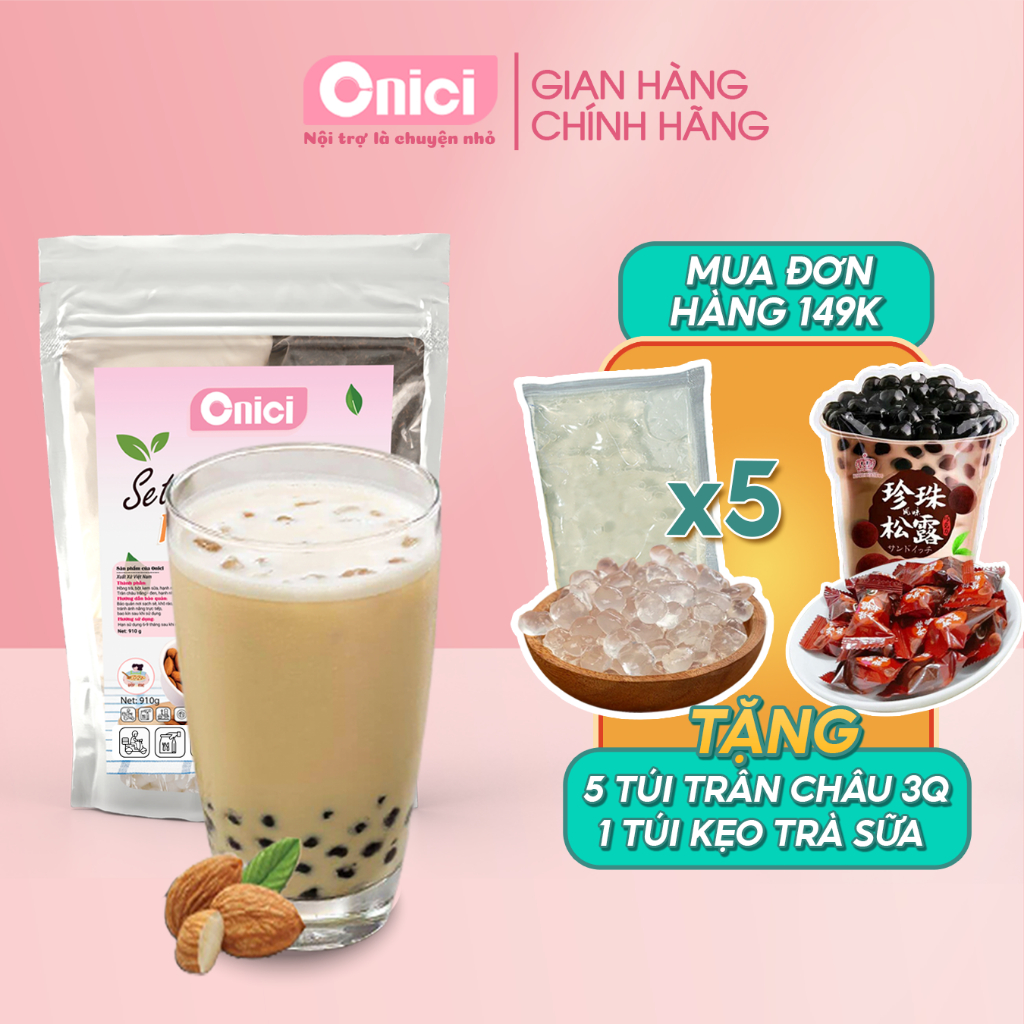 Trà sữa Hạnh nhân Bếp của mẹ Onici Set nguyên liệu trà sữa tự pha thành phẩm 25-30 ly