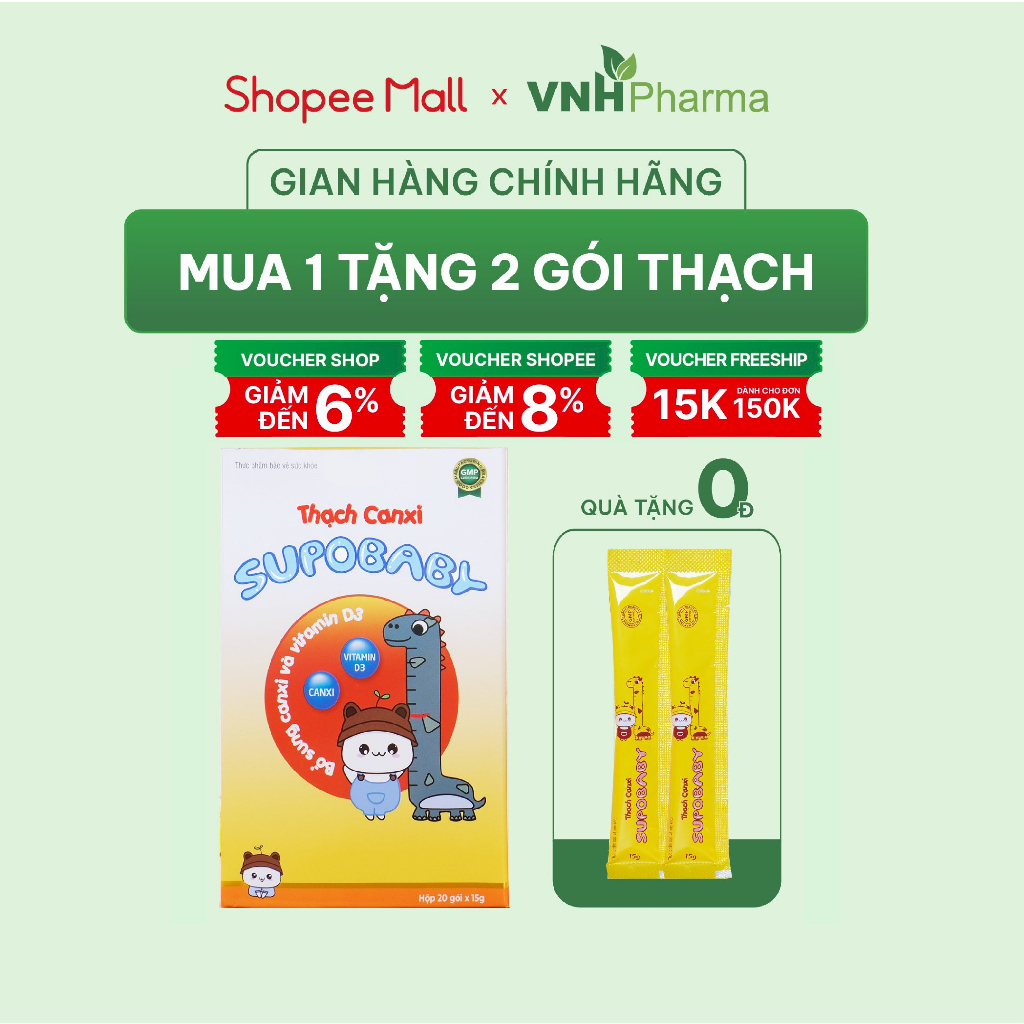 Thạch canxi SUPOBABY hỗ trợ phát triển chiều cao, khắc phục bé thấp còi, chậm lớn, chậm mọc răng