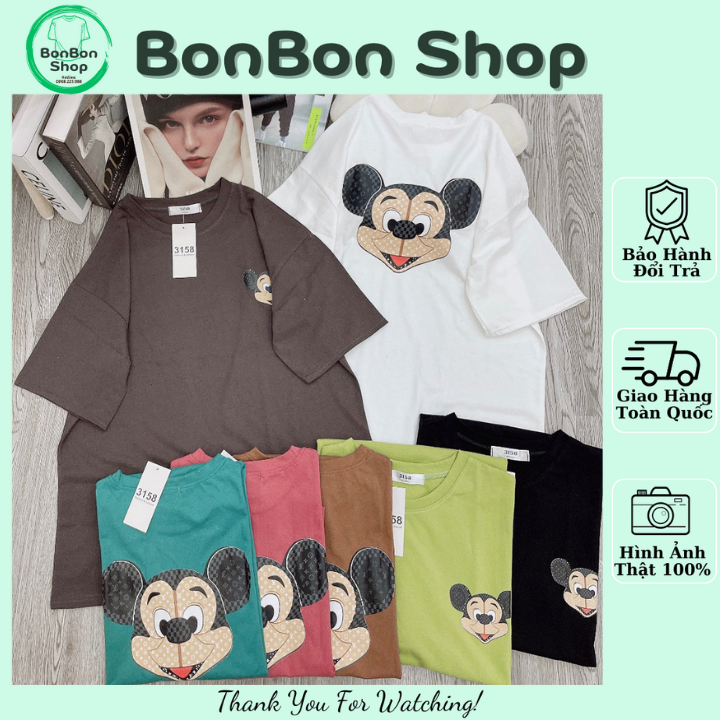 Áo Phông Nữ In 2 Mặt Họa Tiết Mickey Chất Cotton Khô Thấm Hút Mồ Hôi BonBon Shop