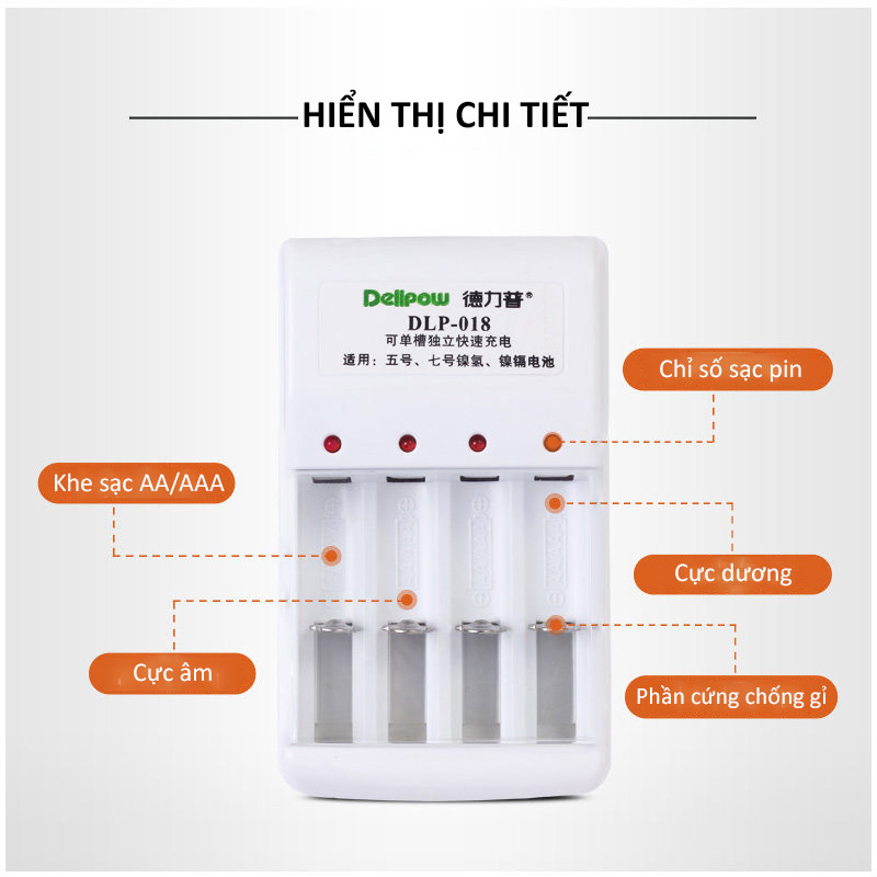 Bộ sạc pin thông minh DeliPow 018/805/405 cao cấp sạc pin AA/AAA