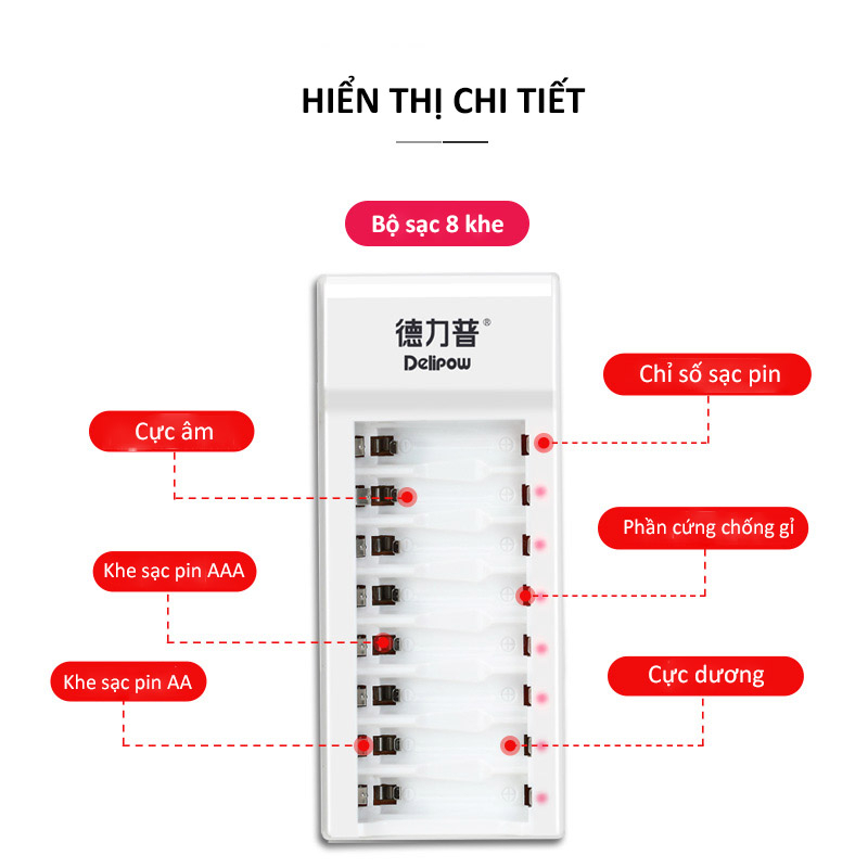 Bộ sạc pin thông minh DeliPow 018/805/405 cao cấp sạc pin AA/AAA