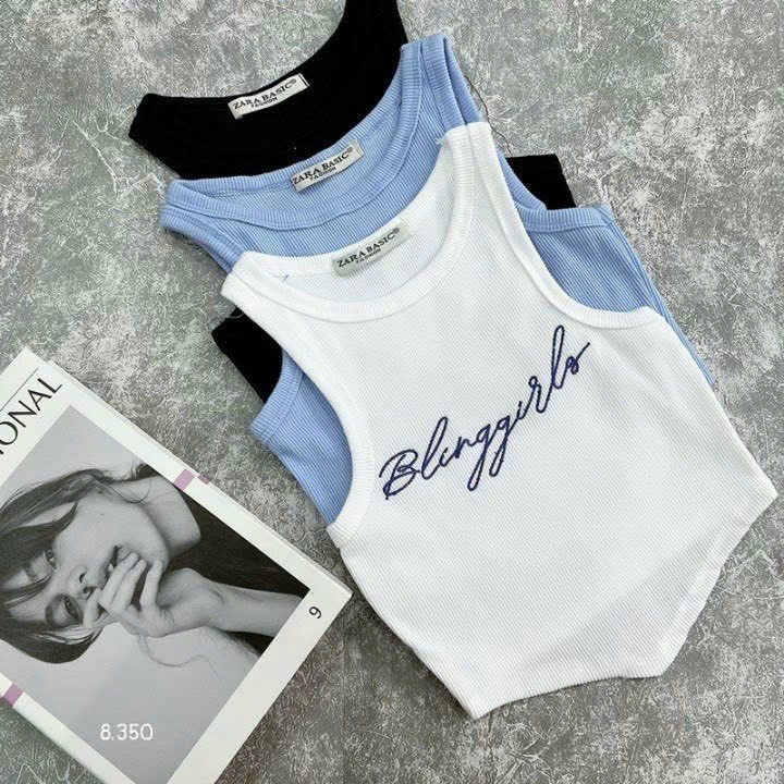 Áo Croptop Ba Lỗ Vạt Nhọn Thêu Chữ