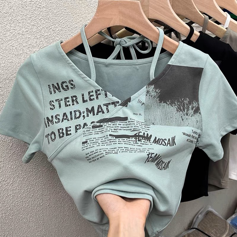 áo croptop cổ tim kèm dây buộc có thể sáng tạo để buộc thành nhiều kiểu cd18