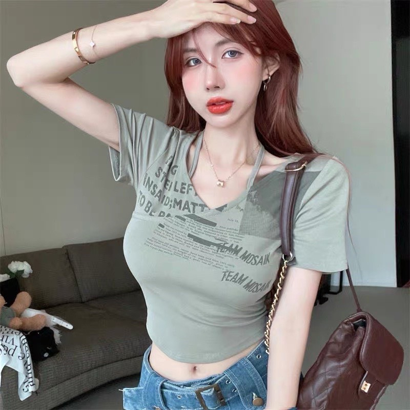 áo croptop cổ tim kèm dây buộc có thể sáng tạo để buộc thành nhiều kiểu cd18