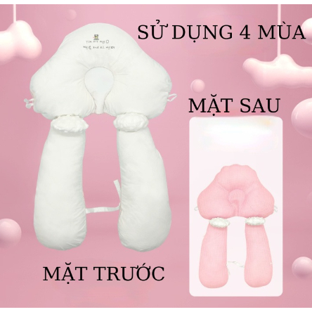 gối chặn chữ U cao cấp GENMAMA cho bé (chống giật mình + chống méo đầu), gối ôm trẻ em đa năng 2 trong 1 sử dụng 4 mùa