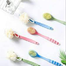 Bông Tắm Cọ Lưng 2 Đầu Có Cán Cầm - Bông Tắm Kèm Bàn Chải - Có Dây Móc Treo Tiện Dụng