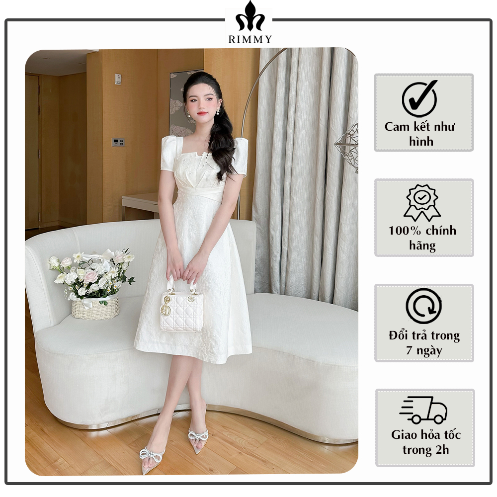 Đầm Trắng Thiết Kế Dáng Dài Daria By Rimmy Cổ Vuông Quyến Rũ, Thanh Lịch