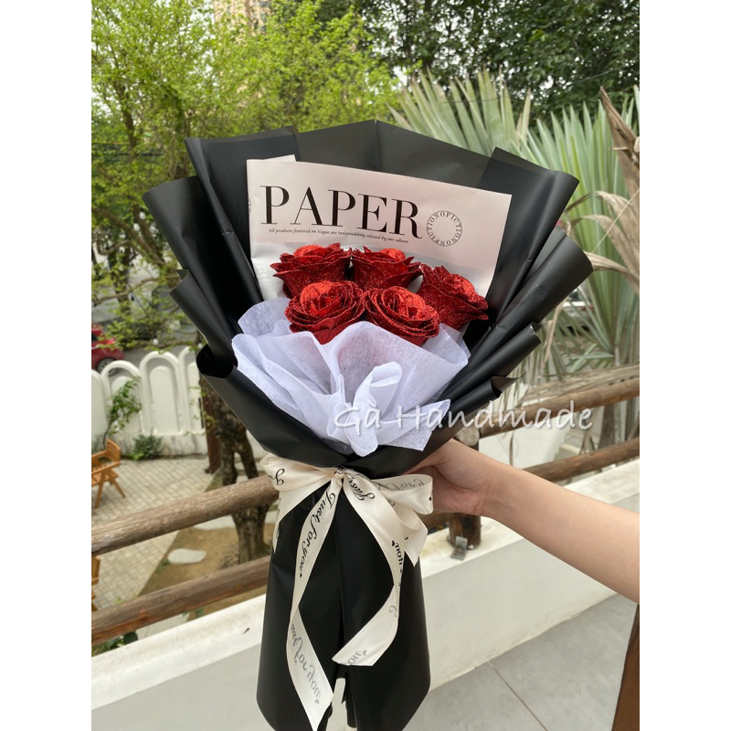 Bó 3-5 bông hoa nhũ kim tuyến lấp lánh phù hợp tặng bạn gái, mẹ, vợ, bà dịp 20/10, sinh nhật, 8/3, kỷ yếu, tốt nghiệp