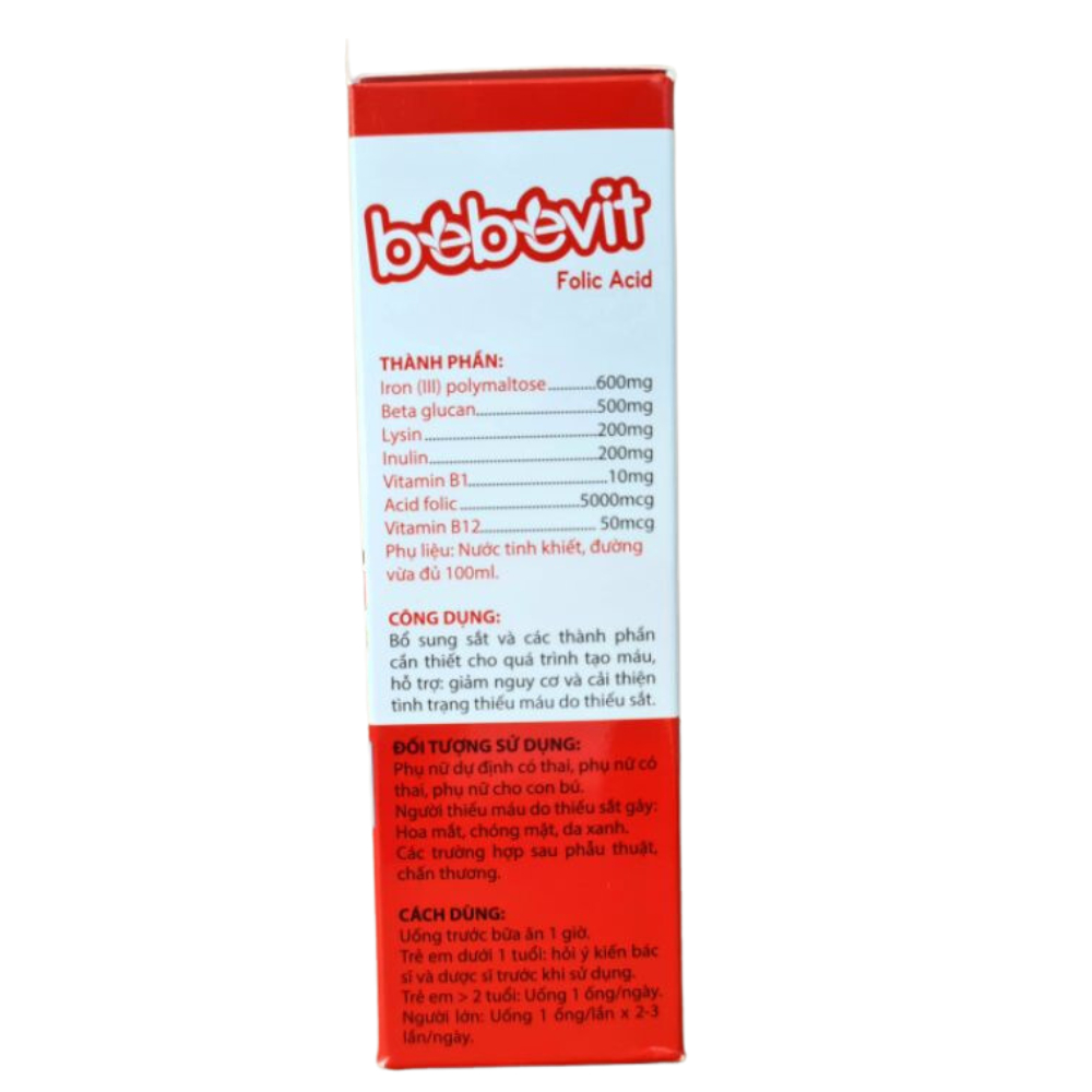 BEBEVIT Folic Acid bổ xung sắt và các thành phần thiết yếu cho quá trình tạo máu - Hộp 20 Ống