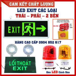 [Chính Hãng] Đèn EXIT lối thoát sự cố thoát hiểm, LED 1 mặt, 2 mặt, đèn cảnh báo quay, còi hú, cảm biến báo khói