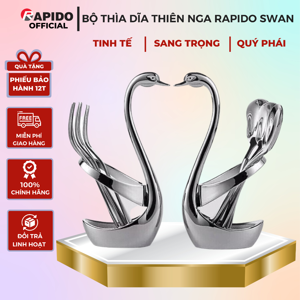 Bộ thìa dĩa thiên nga Rapido Swan 13.5cm inox tiện lợi, cao cấp, sang trọng bảo hành chính hãng 12 tháng