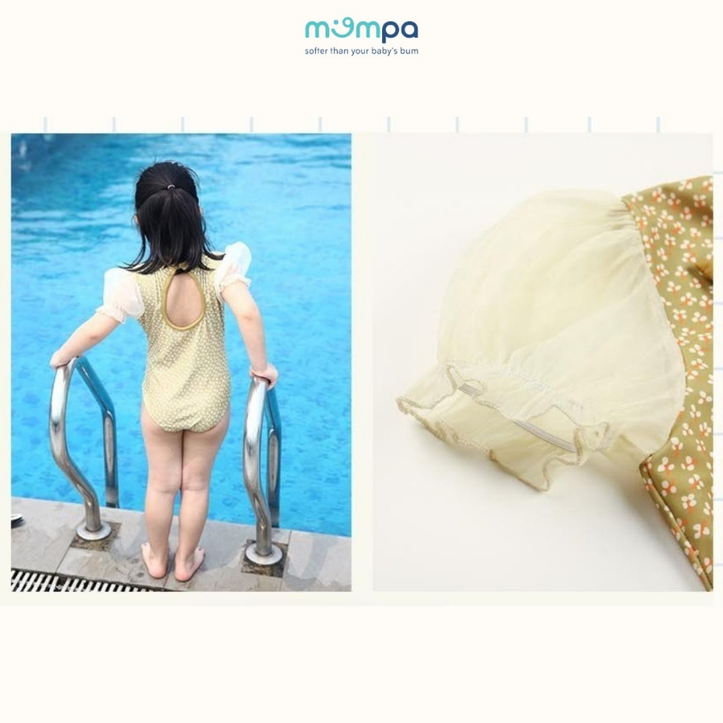 Đồ bơi bé gái Mompa 2-6 tuổi bộ Bikini tặng kèm mũ bơi vải Cotton thoáng mát mềm mát thấm hút nhanh khô 100 101 102