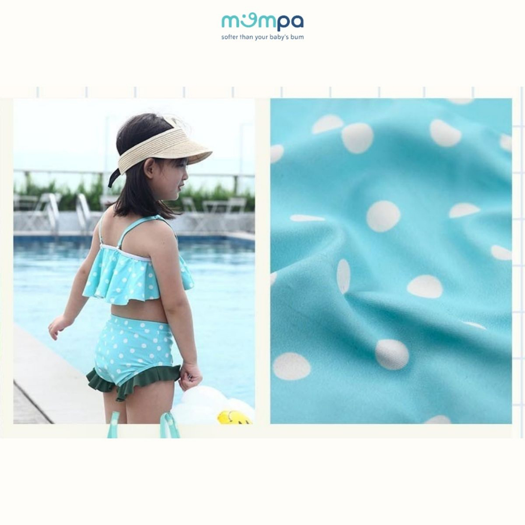 Đồ bơi bé gái Mompa 2-6 tuổi bộ Bikini tặng kèm mũ bơi vải Cotton thoáng mát mềm mát thấm hút nhanh khô 100 101 102