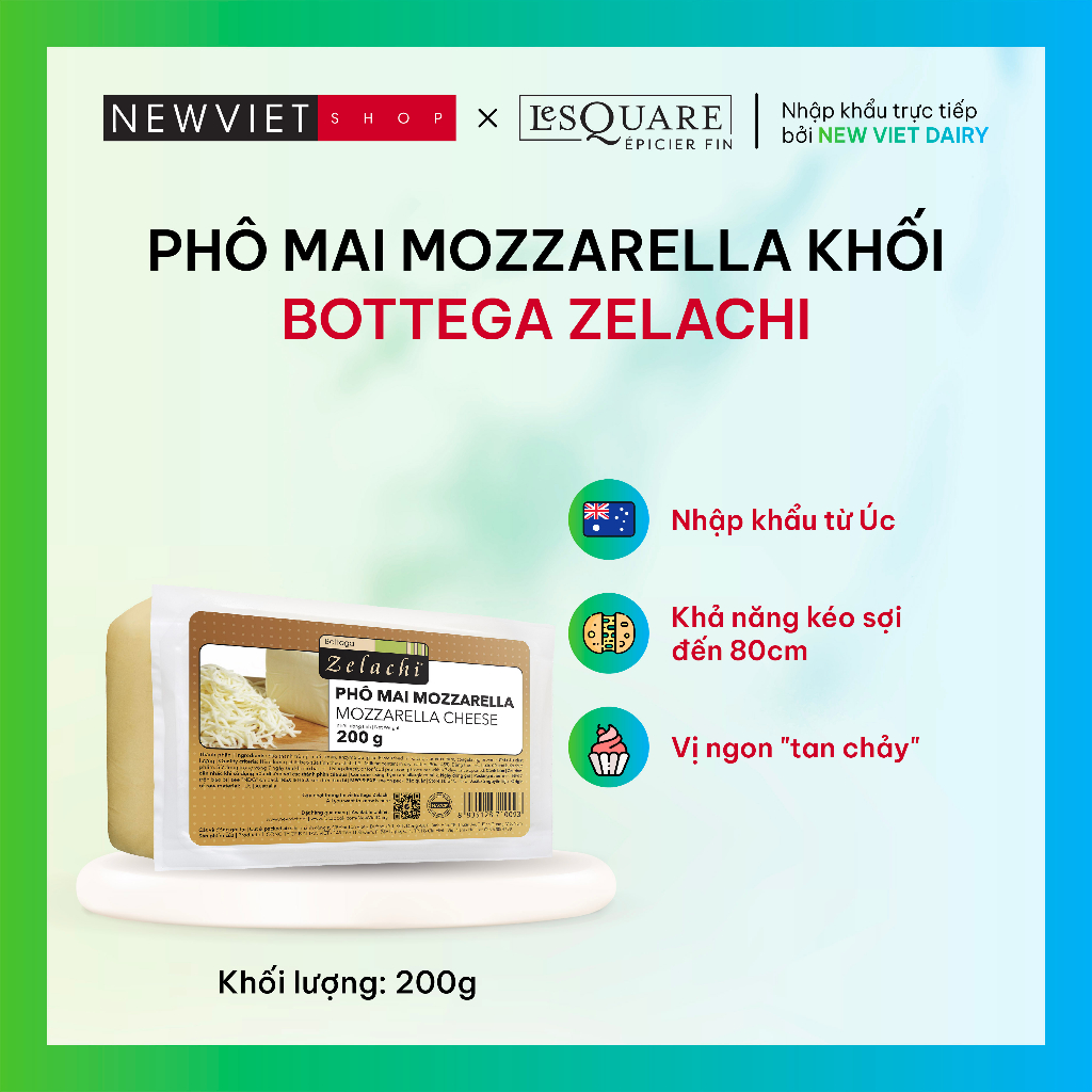Phô mai Mozzarella khối Bottega Zelachi 200g
