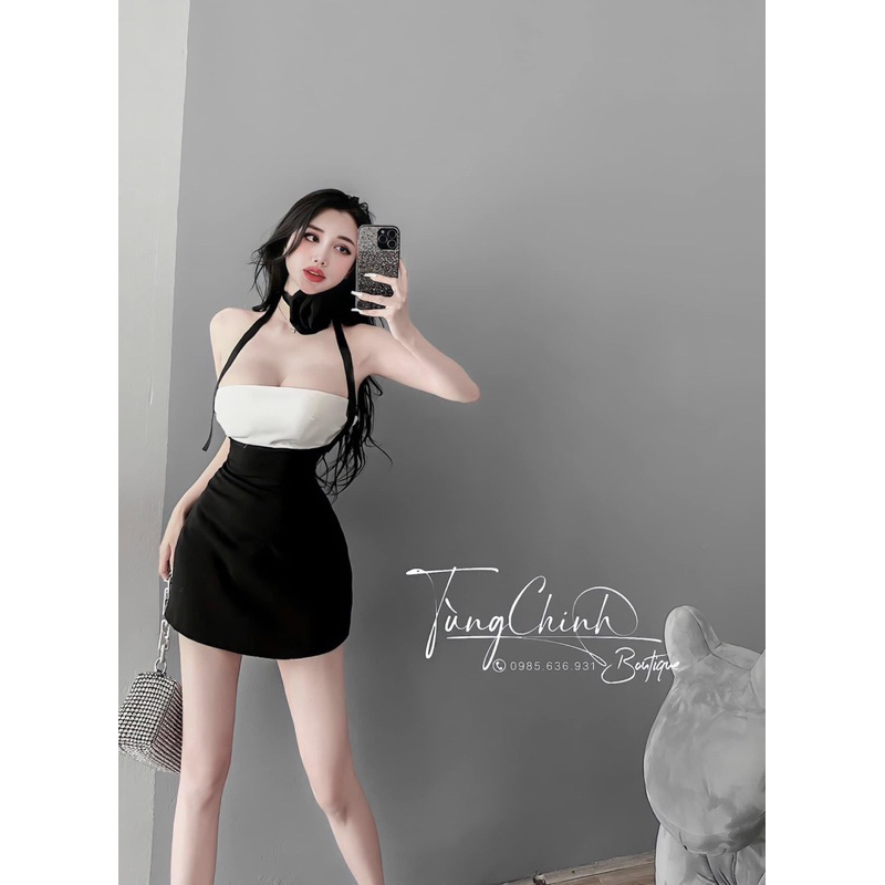 Đầm body gân mút ngực kèm dây cổ  - CarotShop