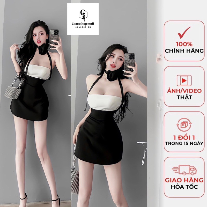 Đầm body gân mút ngực kèm dây cổ  - CarotShop