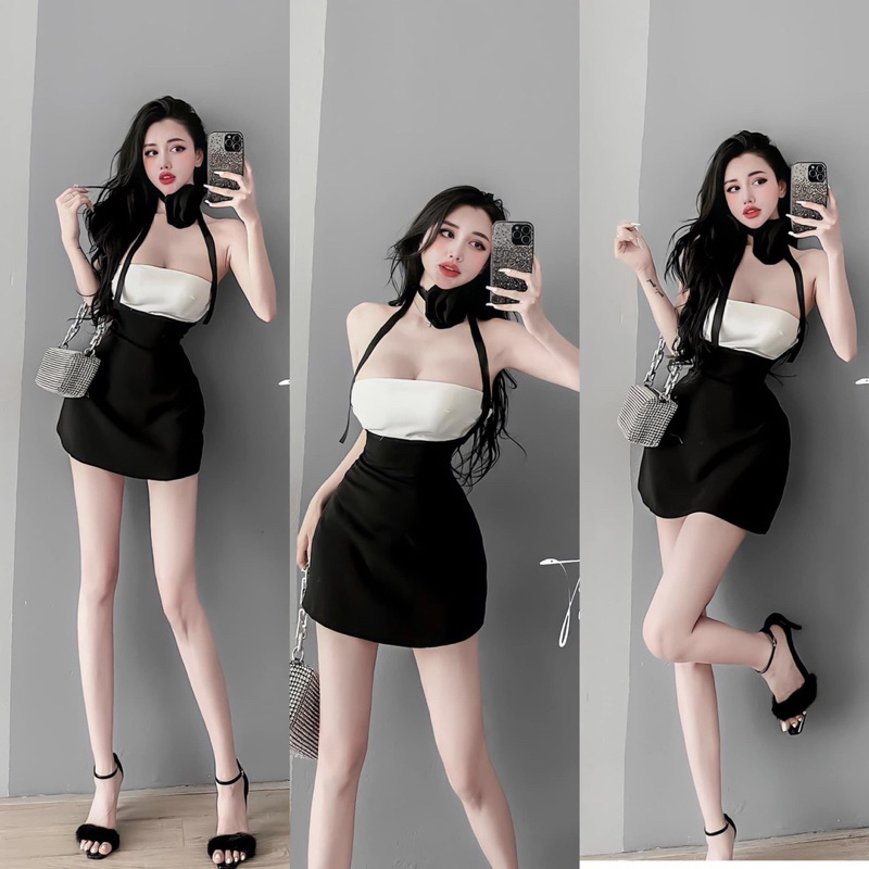 Đầm body gân mút ngực kèm dây cổ  - CarotShop