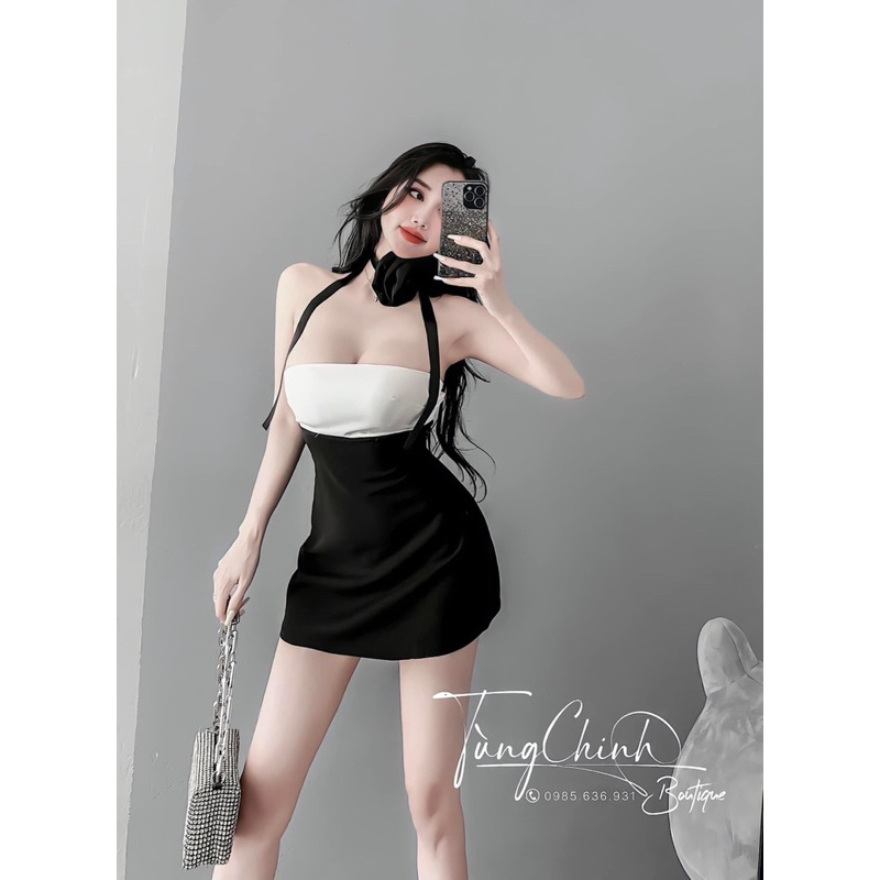 Đầm body gân mút ngực kèm dây cổ  - CarotShop