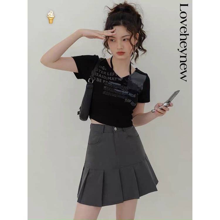 áo croptop cổ tim kèm dây buộc có thể sáng tạo để buộc thành nhiều kiểu cd18