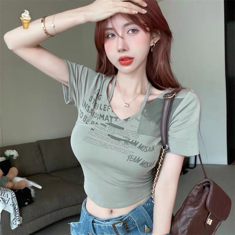 áo croptop cổ tim kèm dây buộc có thể sáng tạo để buộc thành nhiều kiểu cd18