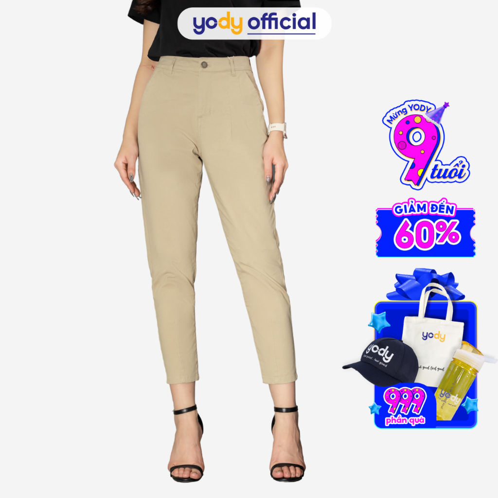 Quần kaki YODY nữ bản lưng cao quần dáng baggy nữ ống ôm co giãn nhẹ QJN3072 - 2