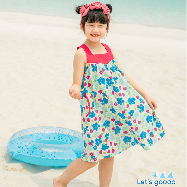 Váy họa tiết bé gái ILABY cổ vuông sát nách phối màu chất liệu thô hoa mềm mại cho bé 2-11 tuổi [10IG1623C3FT]