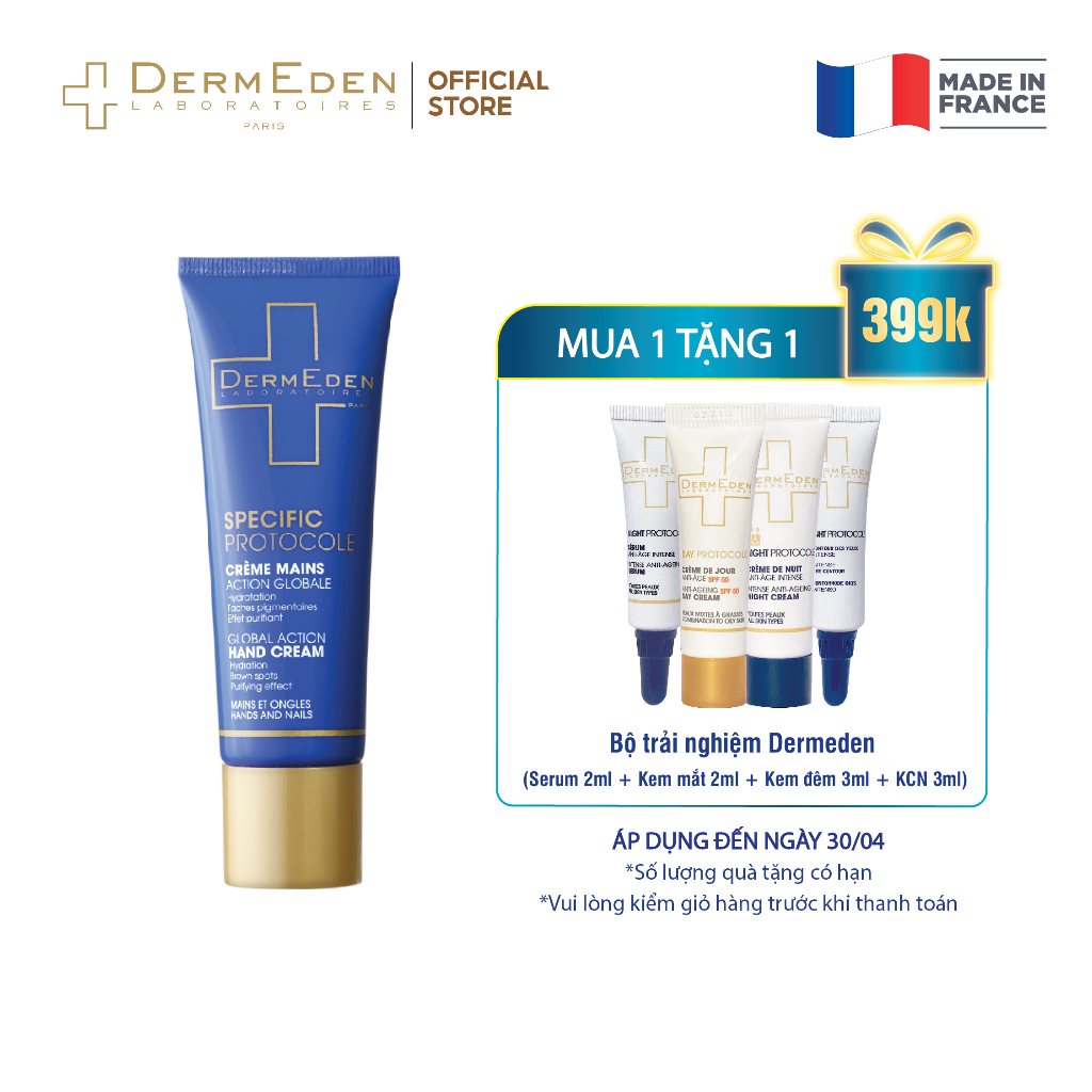 Kem dưỡng da tay làm mềm da và mờ đốm nâu DERMEDEN ANTI-BROWN SPOTS HAND CREAM Niacinamide 5%+ HA 1% 50ml