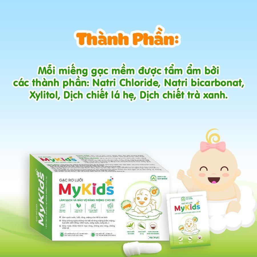 Gạc Rơ Lưỡi MyKids Ích Nhân Làm Sạch Nướu, Lưỡi, Răng, Miệng Cho Bé, Phòng ngừa vấn đề răng miệng cho bé - Hộp 30 gói