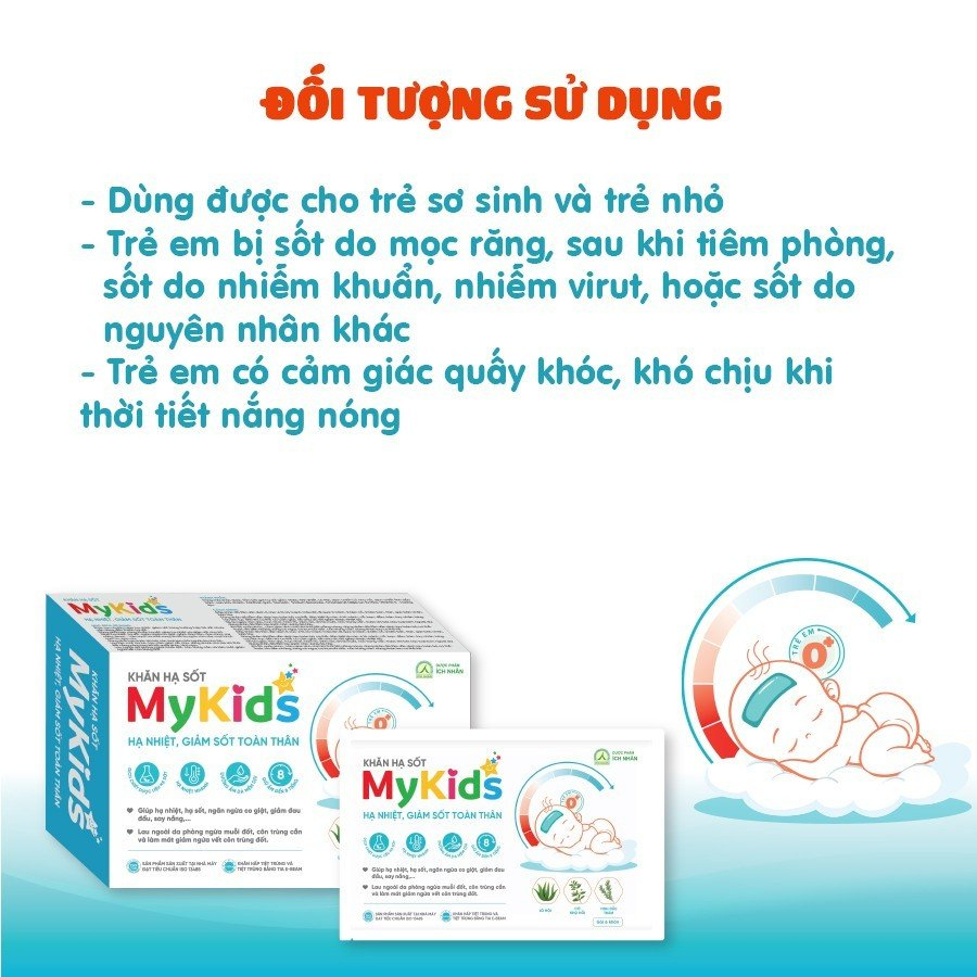 Khăn Hạ Sốt MyKids Ích Nhân Hỗ Trợ Hạ Nhiệt,Giảm Sốt Cho Bé, Giúp Ngăn Ngừa Co Giật Cho Bé - Hộp 4 Gói x 6 Khăn/Gói