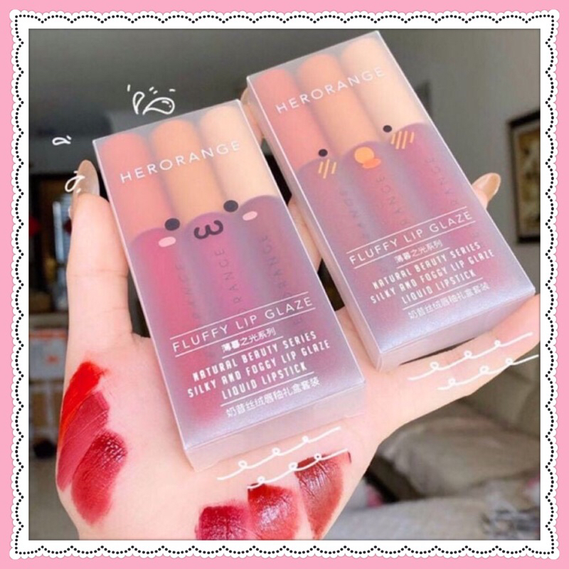 Set 3 Cây Son Kem Lì Herorange Fluffy Lip Glaze