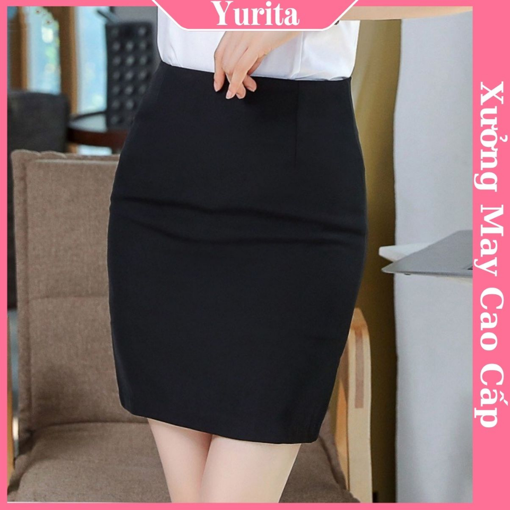 Váy Công Sở YURITA, Váy Bút Chì Ngắn, Chân Váy Văn Phòng Cạp Cao Đen Vintage Ulzzang Hàn Quốc