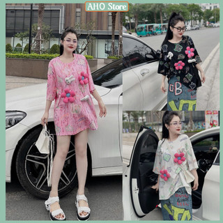Áo phông nữ thỏ loang hoa nổi áo thun thỏ hoa đính nổi dáng thụng freesize form rộng