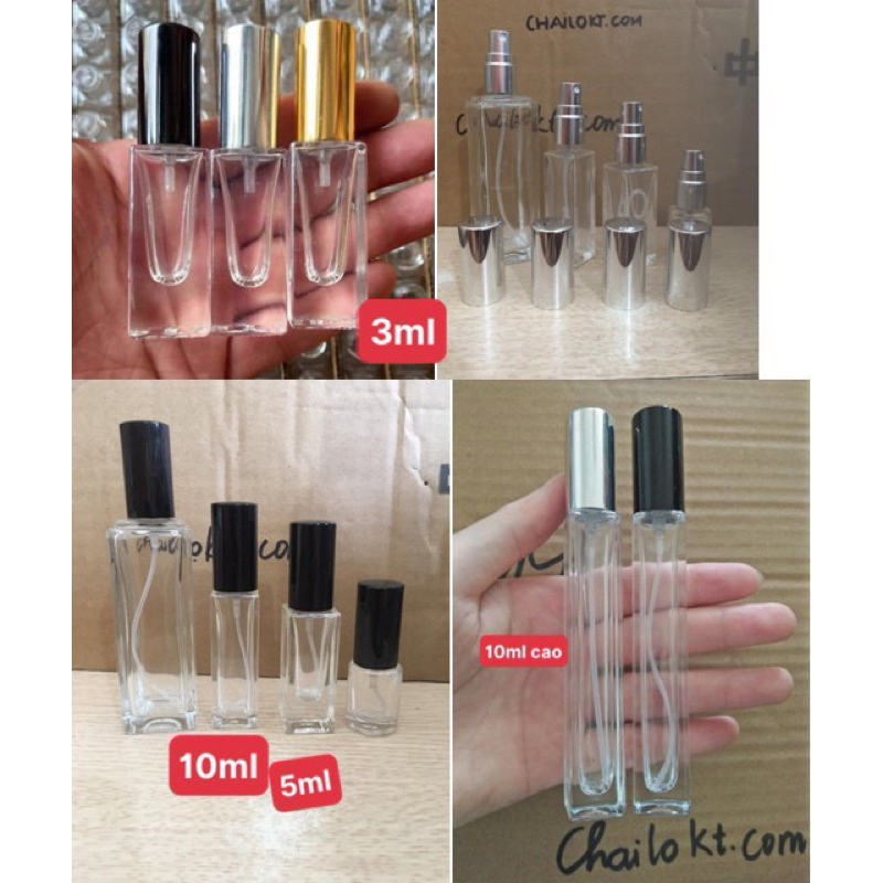 Chailokt/ chai nước hoa 5ml 10ml 15ml 20ml 30ml nắp vàng, đen, bạc/ vỏ chiết. mẫu thử nước hoa. chai thuỷ tinh nước hoa