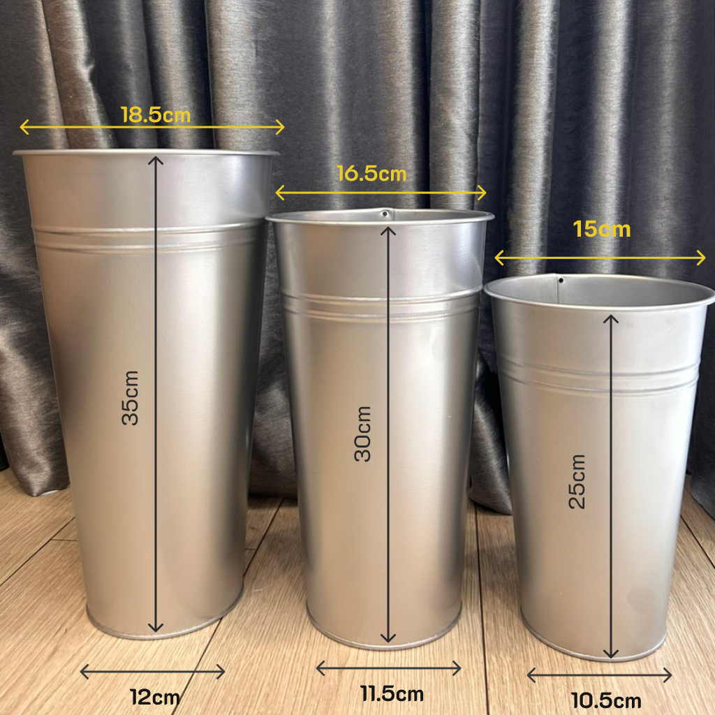 Xô nhôm cắm hoa 3 size  cho trang trí nhà cửa / shop hoa
