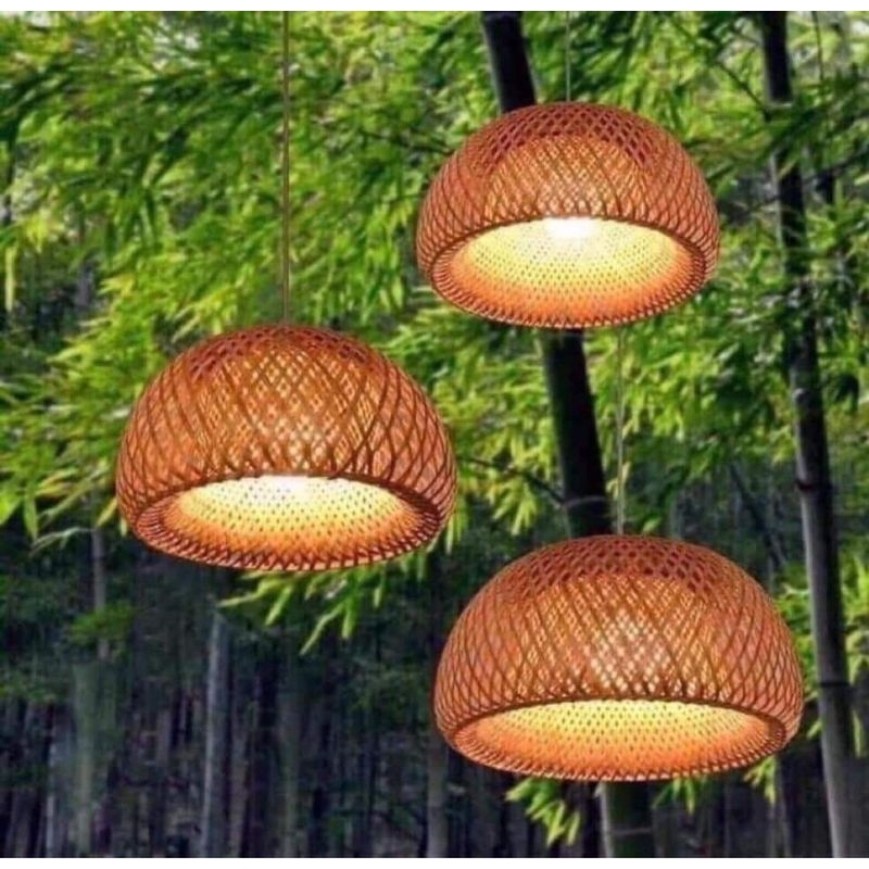 Đèn tre đan hình nấm 2 lớp