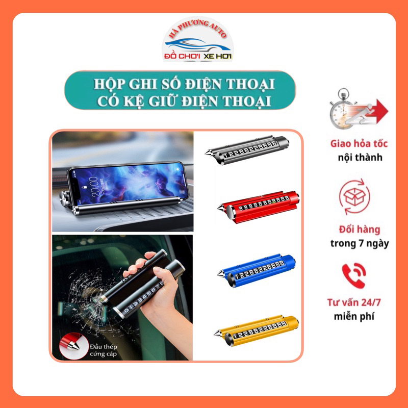 Bảng Ghi Số Điện Thoại 3 Trong 1 Trên Ô Tô - Thẻ Ghi Số Điện Thoại Để Taplo Ô Tô Kiêm Giá Đỡ Điện Thoại Và Búa Phá Kính