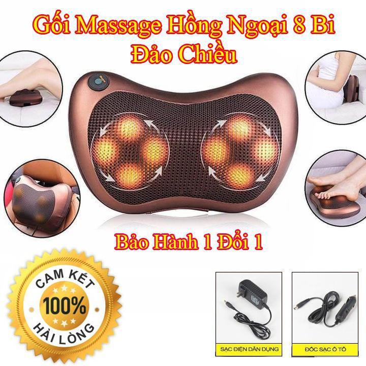 Gối massage cổ vai gáy mặt trời 8 bi Hàn Quốc, máy massage body giúp làm giảm đau nhức vai gáy, bh 12 tháng - GMX4 New