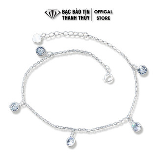 Lắc chân bạc nữ đính đá xinh xắn, Lắc chân chấm bi, Vòng chân lắc bi bạc ta cao cấp Bạc Bảo Tín Thanh Thuỷ