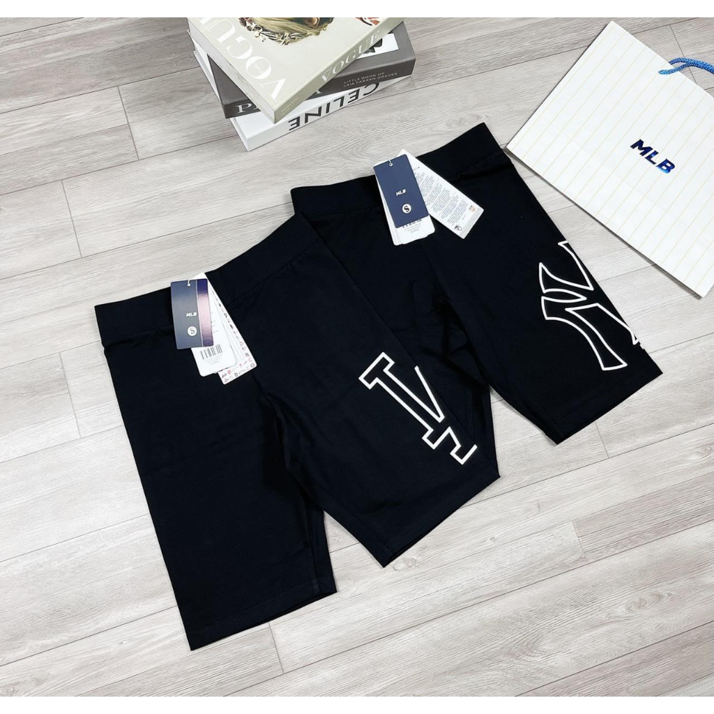 Quần Legging MLB LA xuất thun cotton dày dặn đùi ngố lửng ôm body bó mặc nhà tập gym yoga