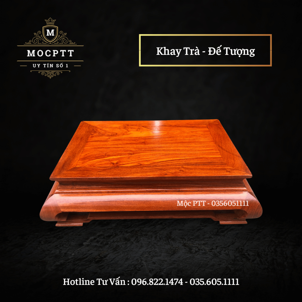 Đế Tượng , Kỷ chữ nhật , Khay trà gỗ Hương Đá mẫu trơn Cao 15 cm