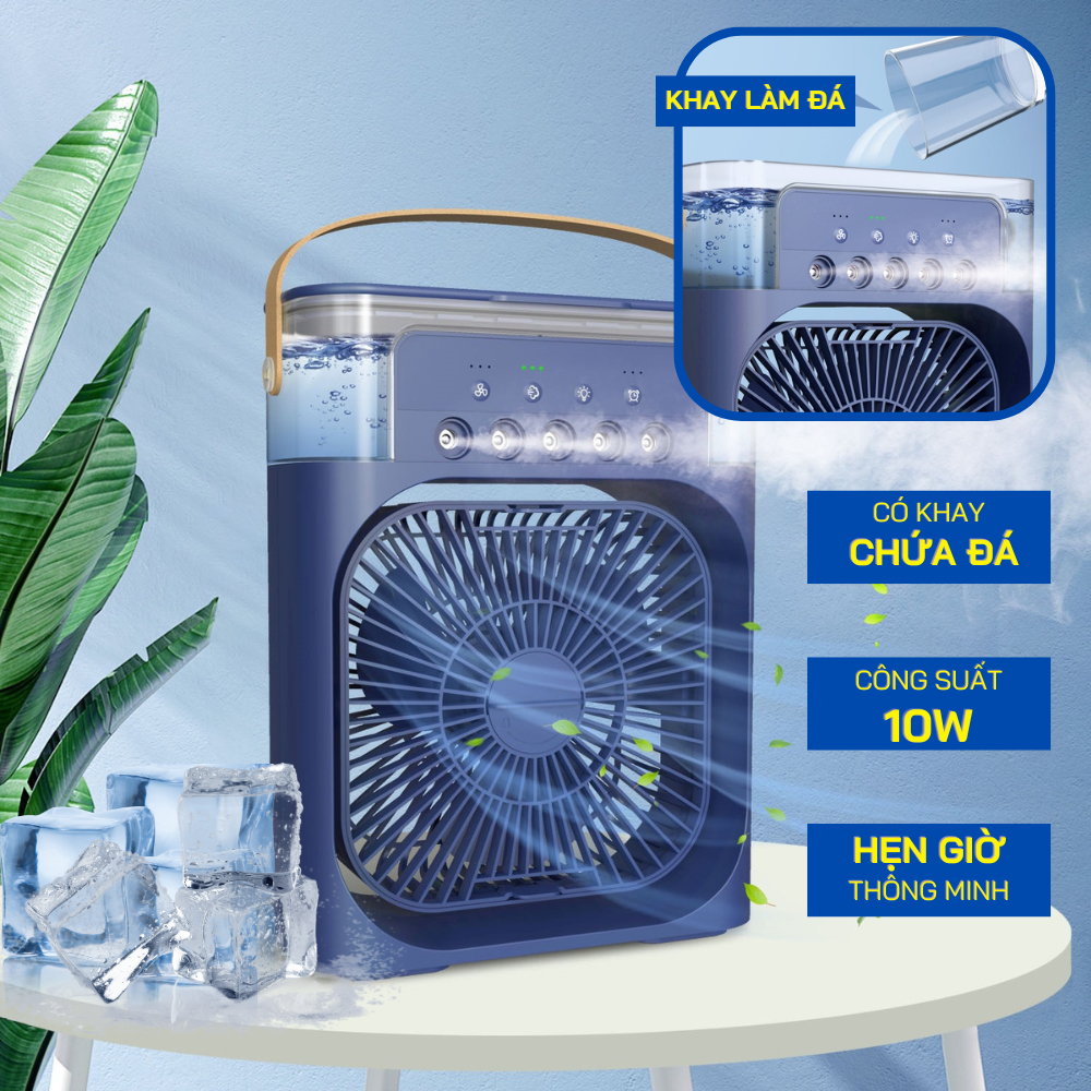 Quạt Điều Hòa Mini Hơi Nước Để Bàn, Hẹn Giờ Thông Minh, Quạt Hơi Nước Mini Có Khay Chứa Đá, Hẹn giờ