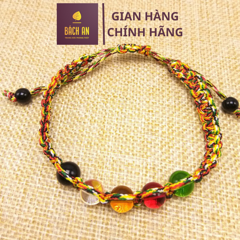 Vòng tay đá ngũ sắc Bách An, vòng đá phong thuỷ tết chỉ sắc màu mang lại may mắn, bình an BA005