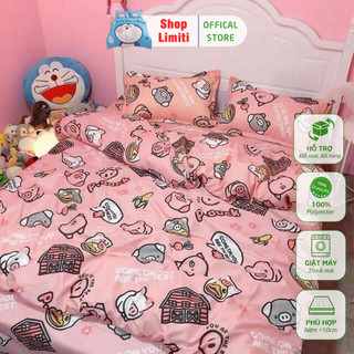 Ga Trải Giường Poly Cotton, Ga Nệm Mùa Hè Poly Cotton Kèm 2 Vỏ Gối Nằm Đủ Kích Thước Mẫu LỢN HỒNG ( Được Chọn Màu)