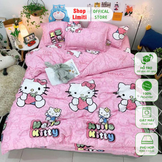 Ga Trải Giường Poly Cotton, Ga Nệm Mùa Hè Poly Cotton Kèm 2 Vỏ Gối Nằm Đủ Kích Thước Mẫu KITTY HỒNG (Được Chọn Màu)